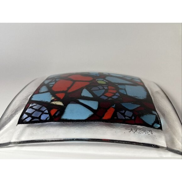 Signed Studio Fused Art Glass Mosaic Stained Glass Style Plate - Picture 9 of 10